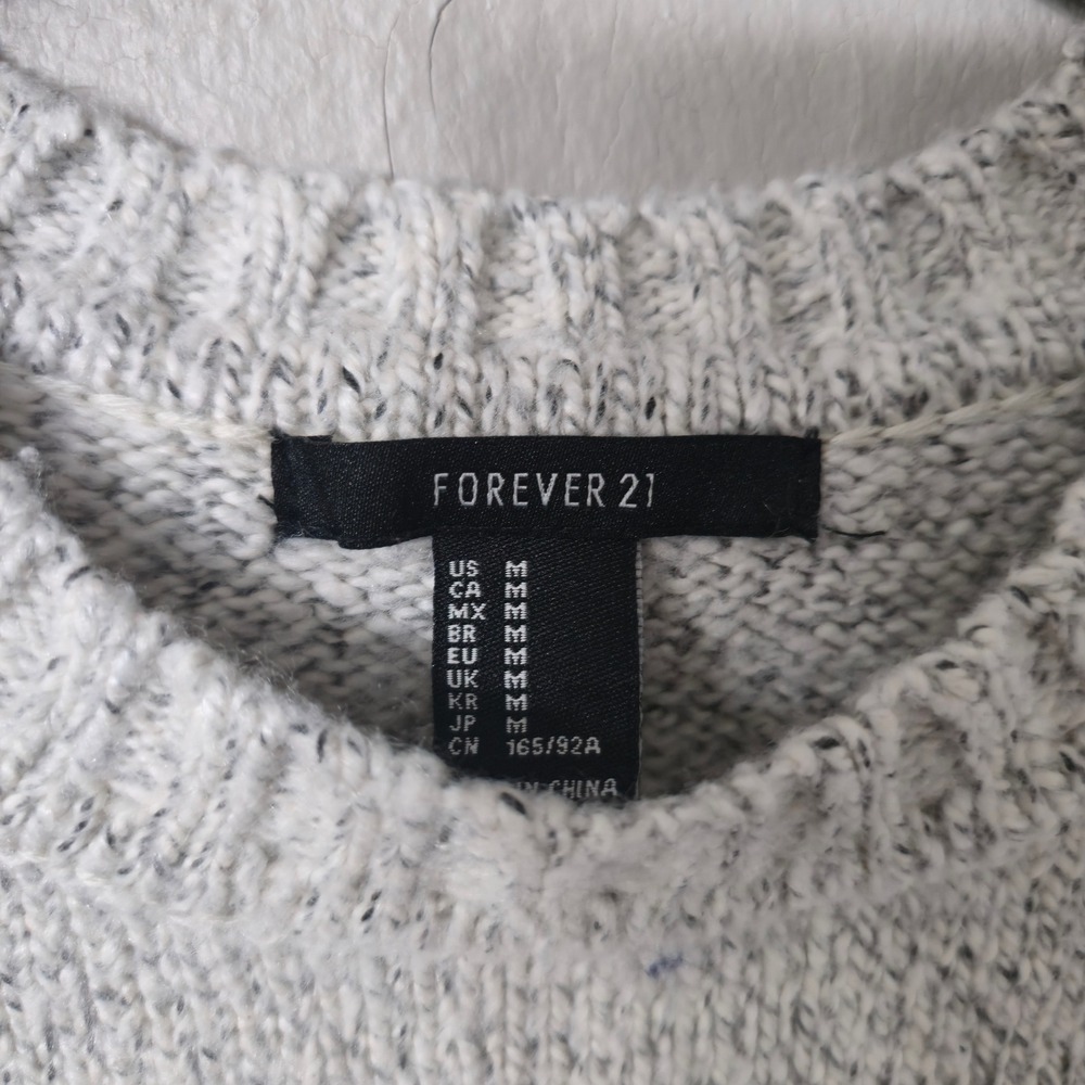 Forever 21 Grey Marled Crew Neck Sweater EST 1992 Patch Medium - Picture 2 of 7